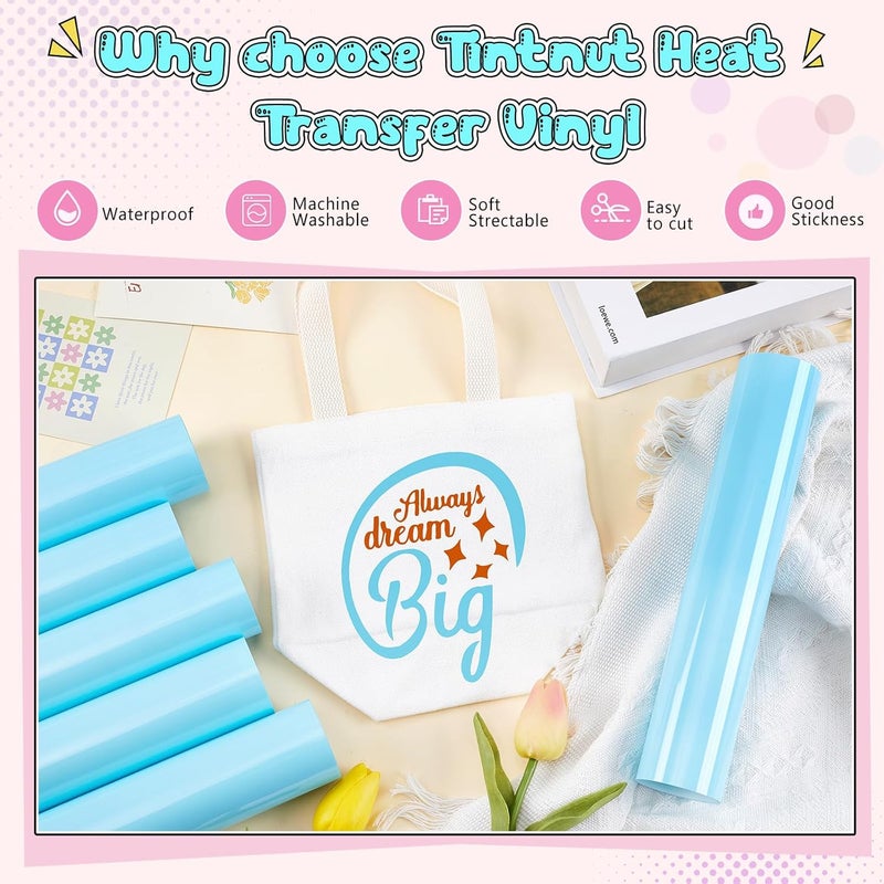 Tintnut Atomizer Color Heat Transfer Vinyl -6 Sheets 12"x10" Bright Color Iron on Vinyl for T-Shirts Clothing Bags HTV Vinyl for All Cutting Machine - Image 3